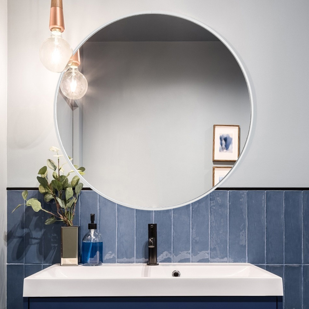 Living and Home White Frame Nordic Wall Mounted Bathroom Mirror 50cm Image 4