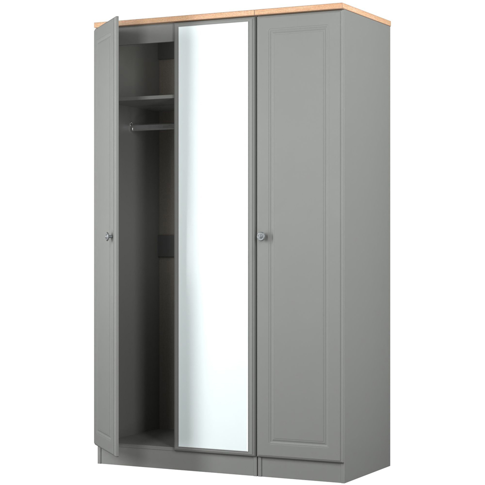 Crowndale Norfolk 3 Door Dusk Grey and Bardolino Oak Mirror Wardrobe Ready Assembled Image 4