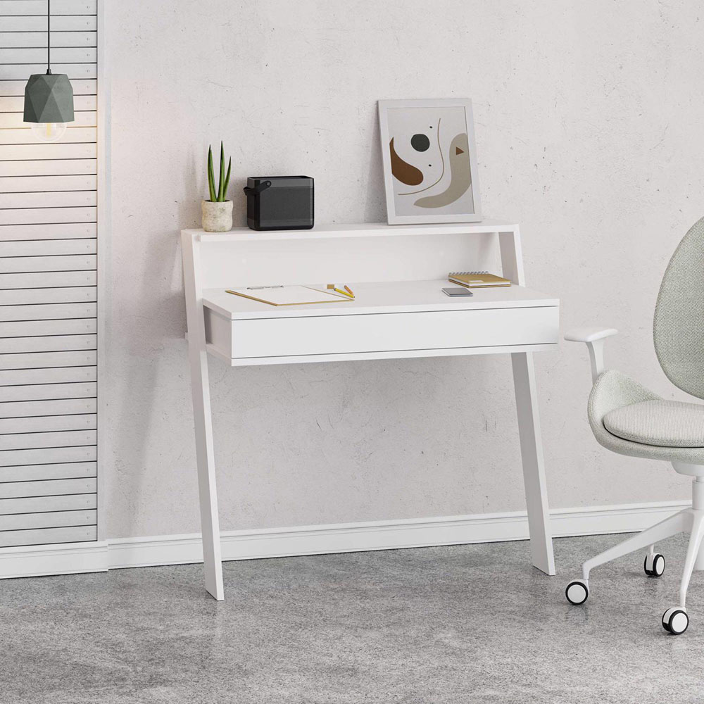 FWStyle Cowork Single Drawer Single Shelf White Wall Mounted Desk Image 5
