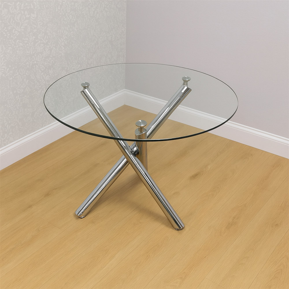 Kosy Koala 4 Seater Clear Glass Faux Leather Round Dining Set Grey Image 4