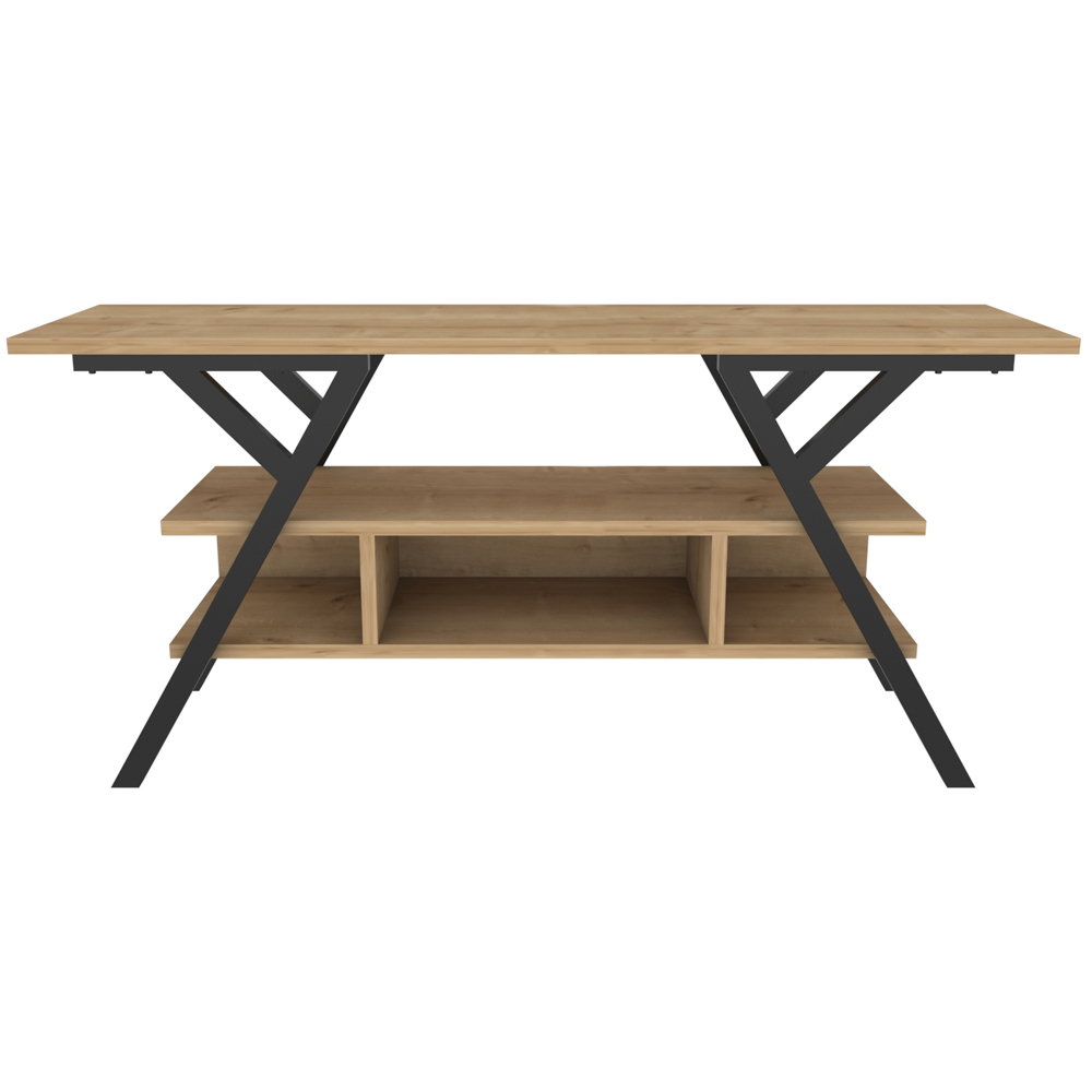 Decorotika Minerva Decorative 4 Open Shelf Black and Oak TV Unit Image 3