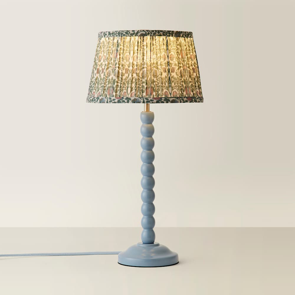 ValueLights Floral Pleated Shade Pastel Blue Bobbin LED Table Lamp with Bulb Image 4