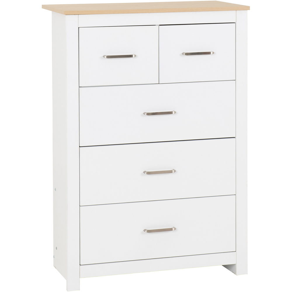 Seconique Portland 5 Drawer White and Oak Effect Chest of Drawers Image 2