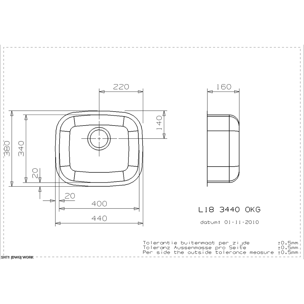 Reginox L18 3440 OKG Silver Single Square Bowl Sink 340 x 400mm Image 3