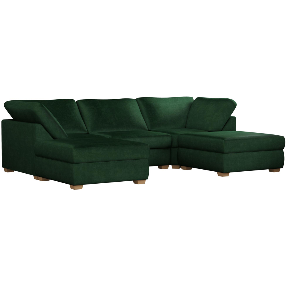 Nestle 5 Seater Forest Green Plush Velvet Fixed Back U-Shape Sofa Image 3