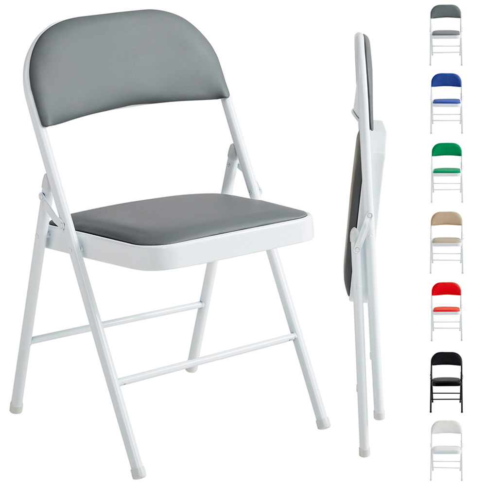 Grey Padded Folding Metal Dining Chairs Image 2
