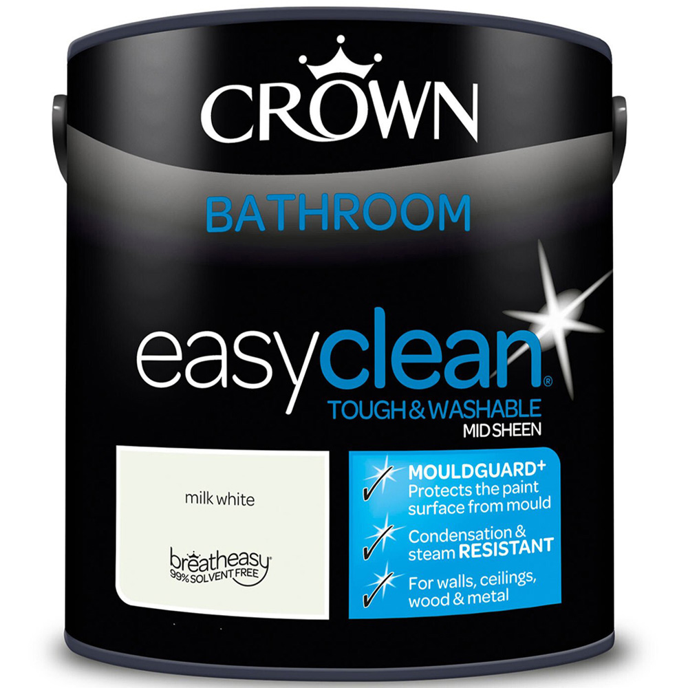 Crown Easyclean Mid Sheen Bathroom Paint - Milk White / 2.5l Image 2