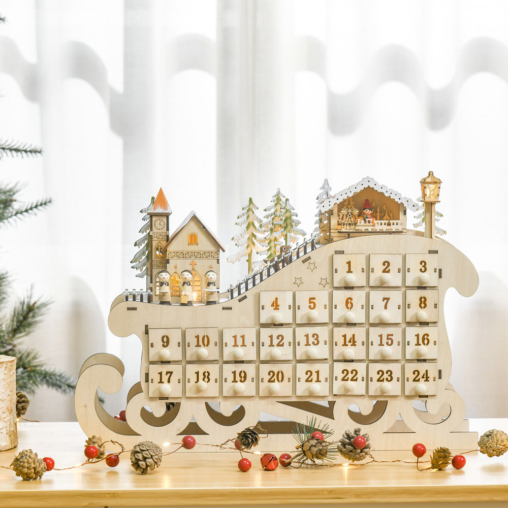 Everglow Light Up Wooden Village with Countdown Drawer Christmas Advent Calendar Image 2