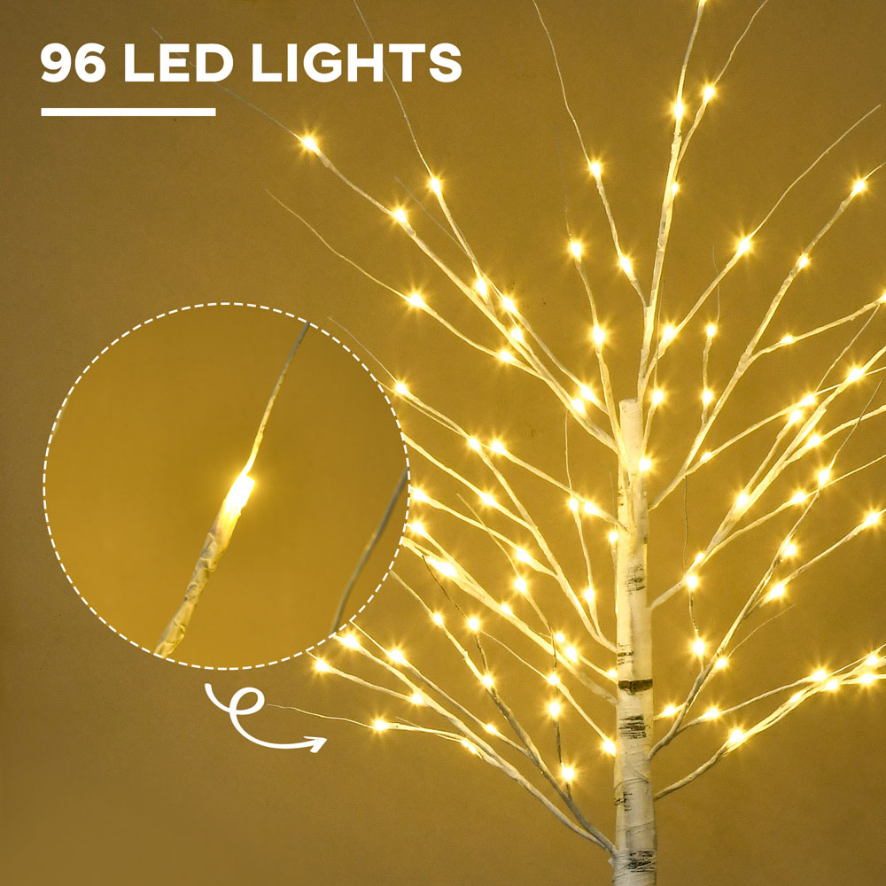 Everglow 6FT Artificial Birch Tree Light with 96 Warm Pre-Lit LED Light White Image 4