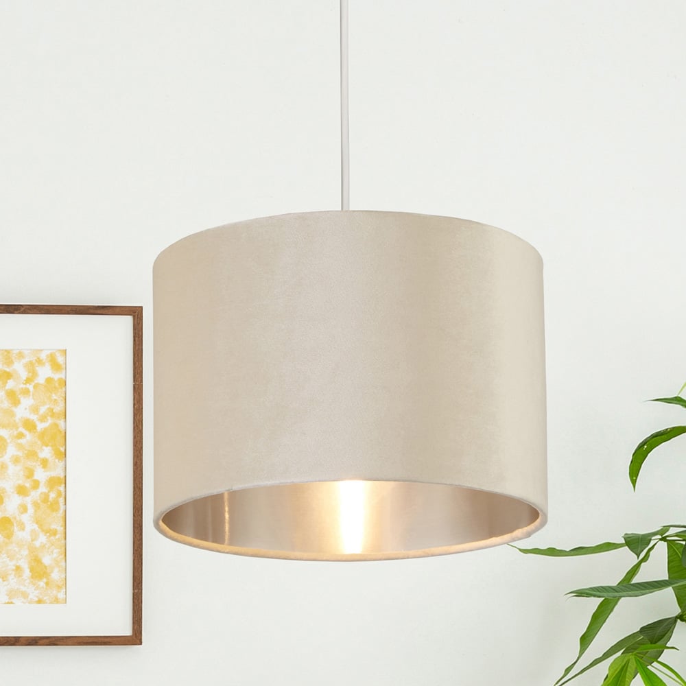 Lighting Collection Cream Silver Inner Velvet Drum Shade 30cm Image 2