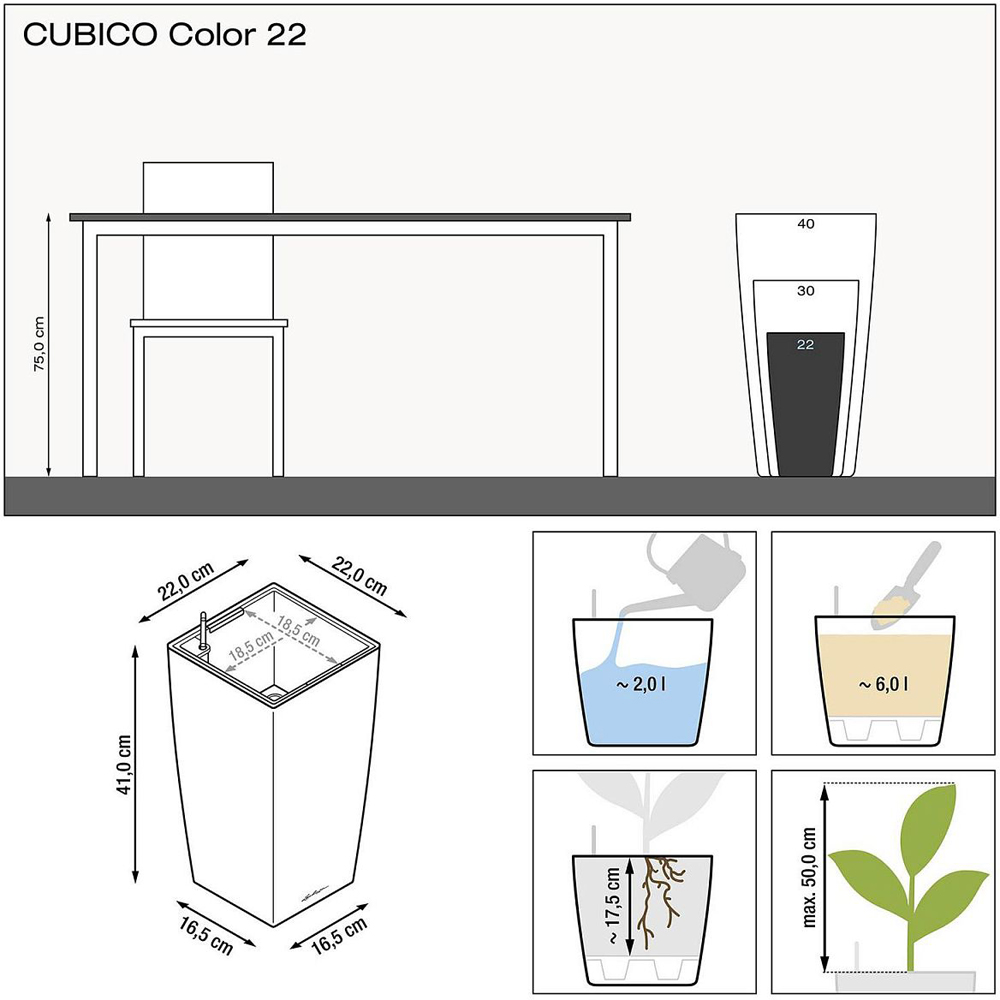 Lechuza Cubico White Poly-Resin Self-Watering Planter 41cm 2 Pack Image 8