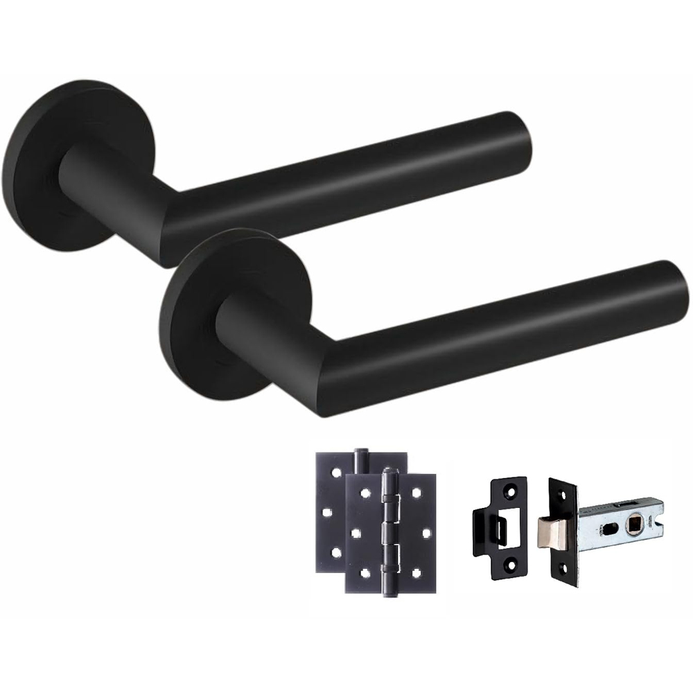 Golden Grace Mitred Matt Black Door Handle Pair with Tubular Latch 5 Pack Image 2