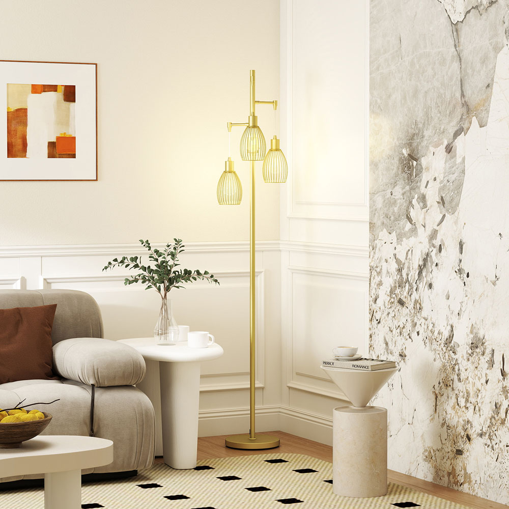 Portland Industrial Gold Tone 3 Light Dimmable Floor Lamp Image 2