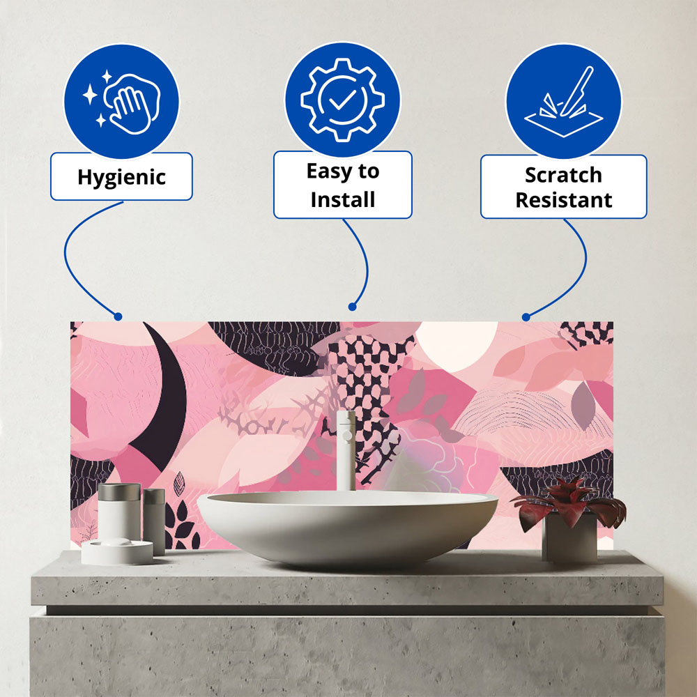 Warren Reed Designer Abstract Pink Moon Pattern Glass Bathroom Splashback 25 x 60cm Image 3