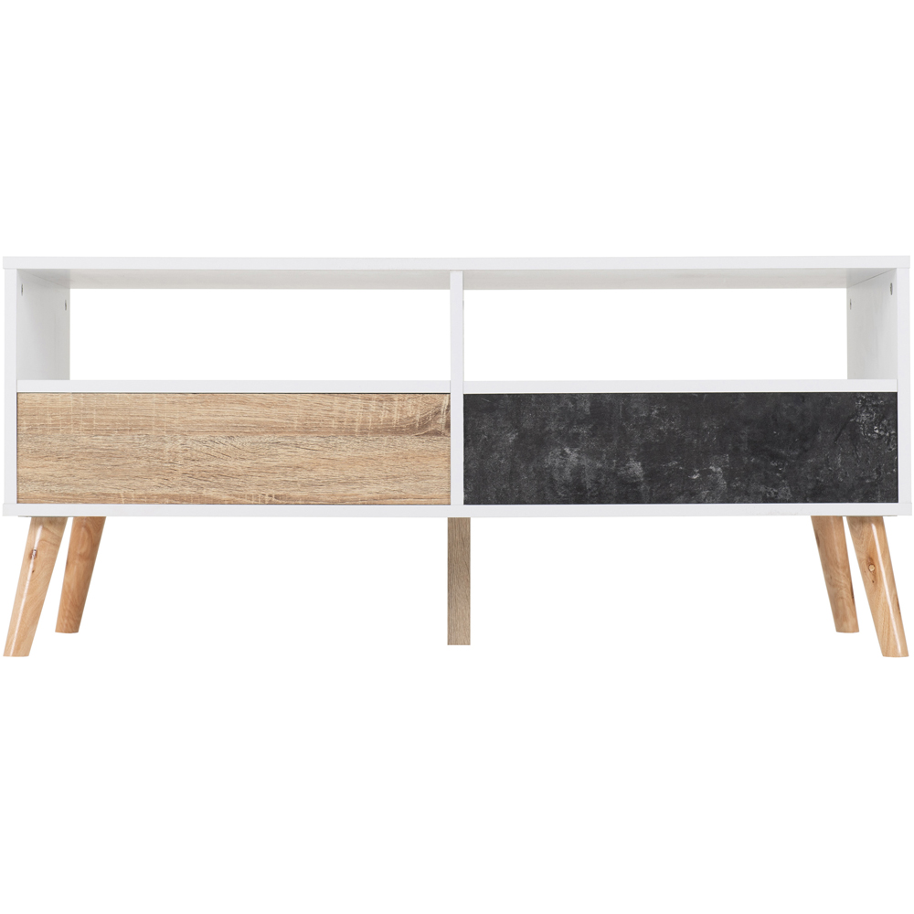 Seconique Nordic 2 Drawer 2 Shelf White Distressed Effect Coffee Table Image 7