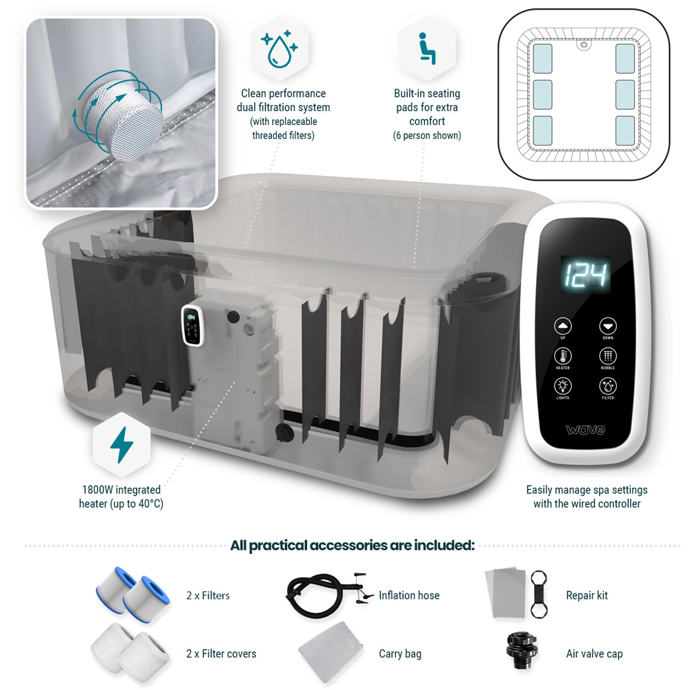 Wave Spas Pacific 6 Person Dark Grey Square Inflatable Hot Tub with EnergySave Bundle Image 7