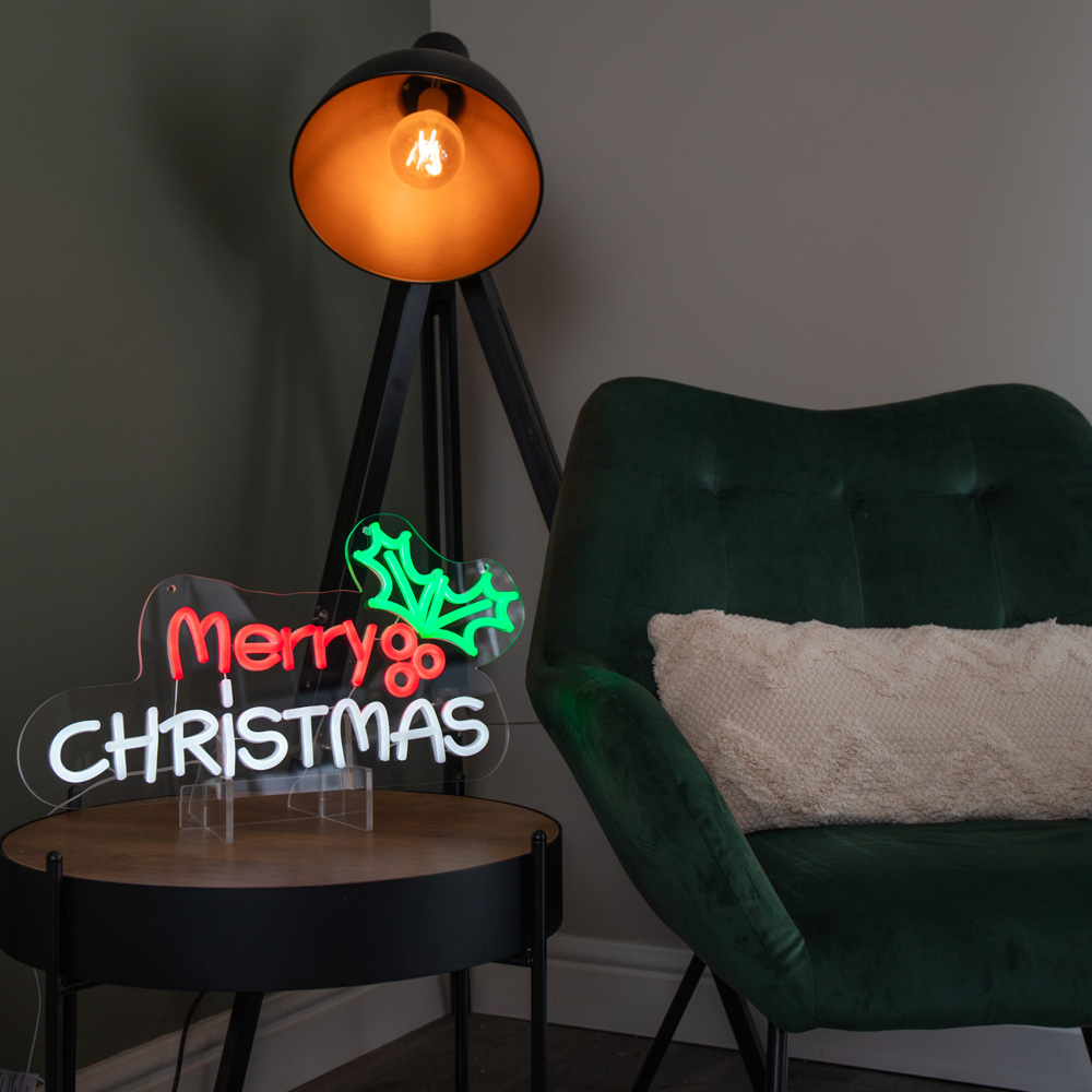 Samuel Alexander Red and White LED Light Up Merry Neon Sign 23 x 40cm Image 3