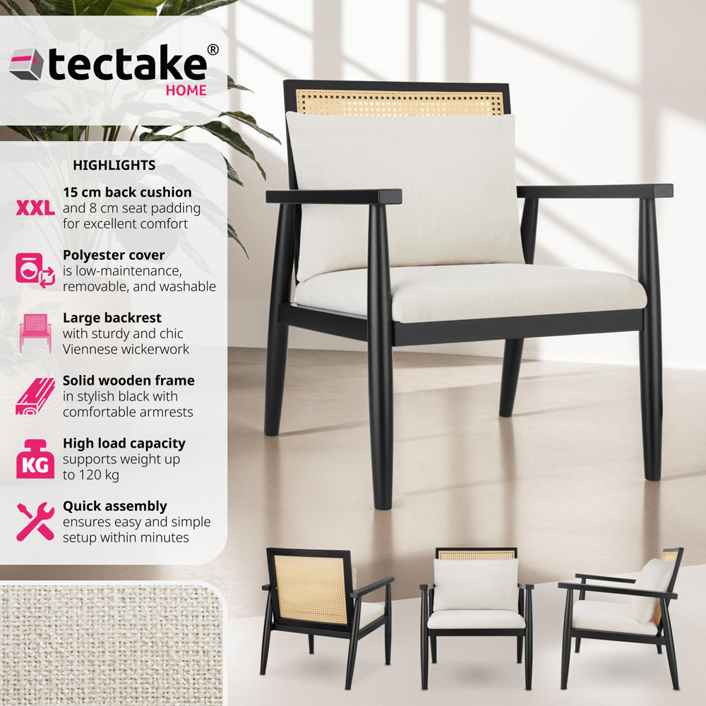 Tectake Manuela Black Padded Armchair with Cushion Image 6