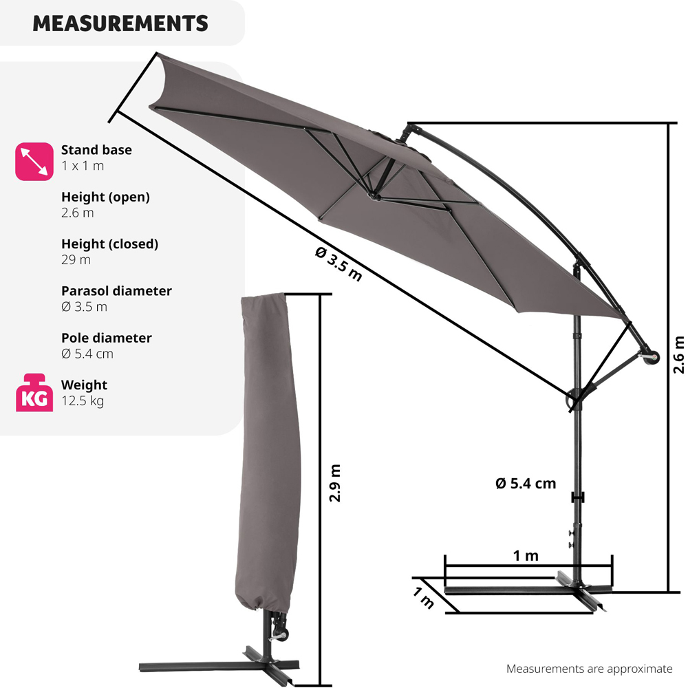 tectake Ciccio Grey Adjustable Tilt Cantilever Parasol 3.5m Image 9