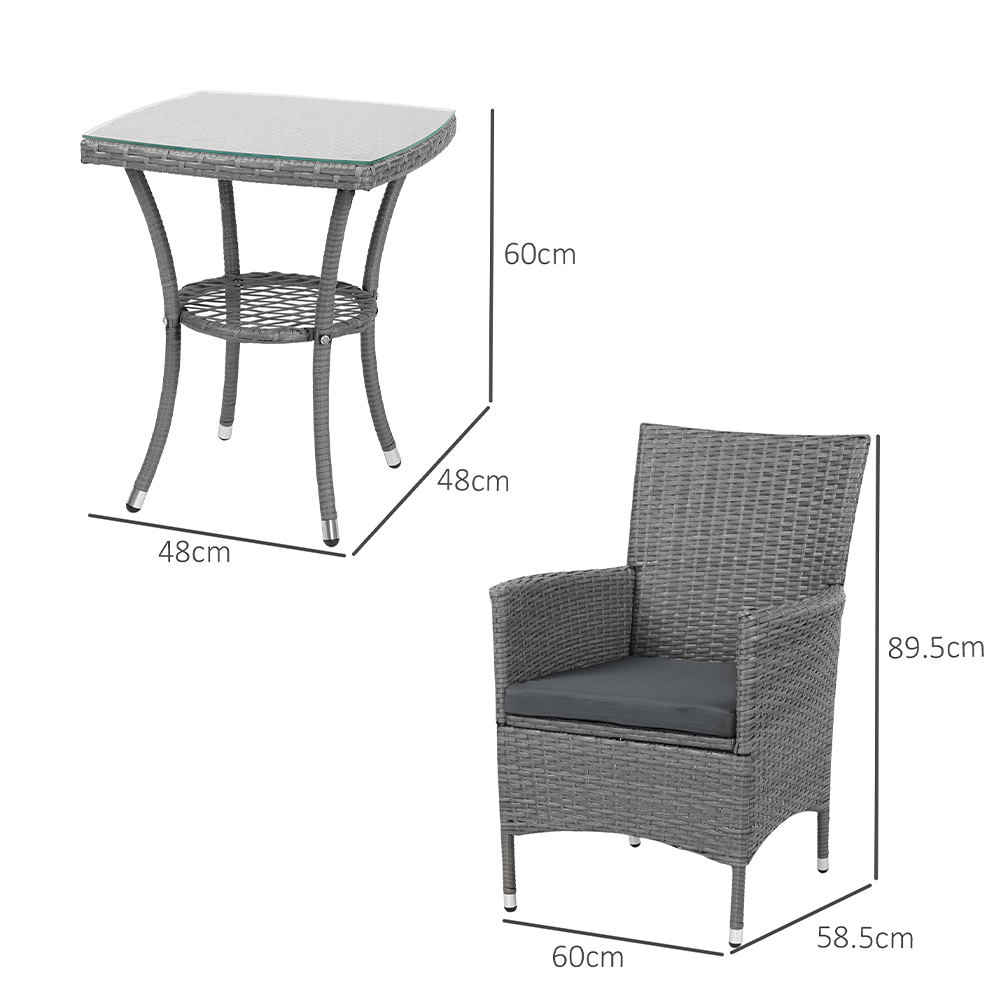 Outsunny Rattan Bistro Set Weave Grey Image 7