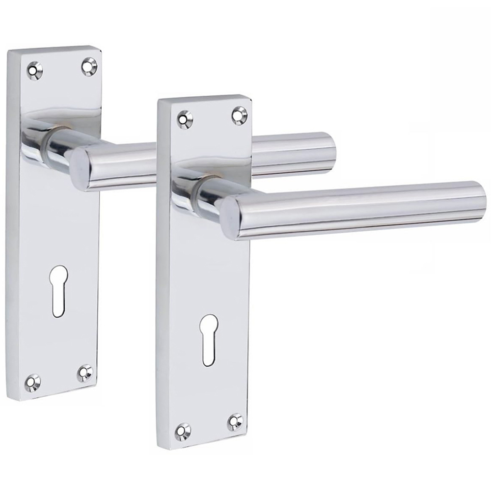 Golden Grace Victorian Straight T-Bar Polished Chrome Handles and 3 Lever Lock Set Image 2