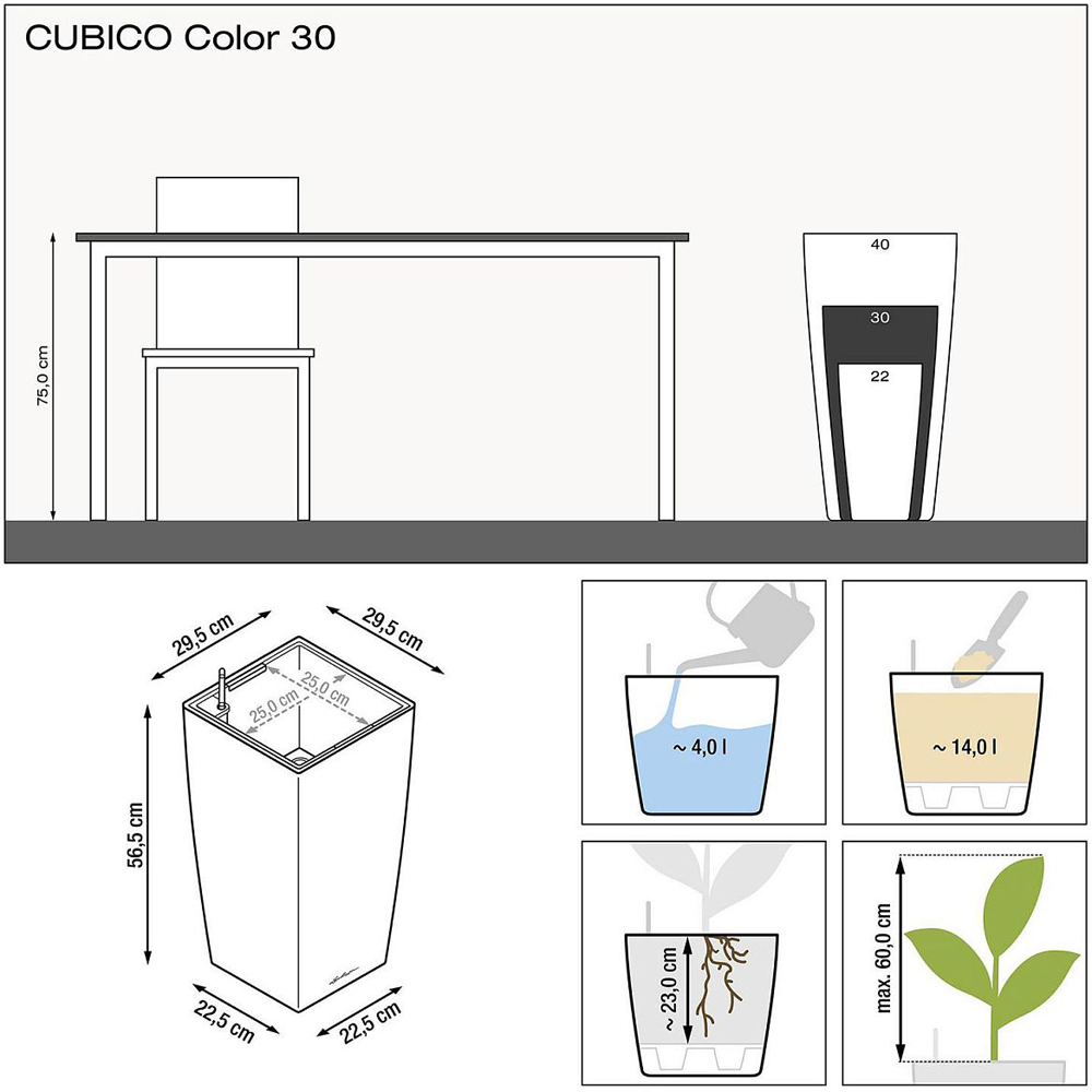 Lechuza Cubico Colour 30 Slate Poly-Resin Self-Watering Planter 56cm Image 6