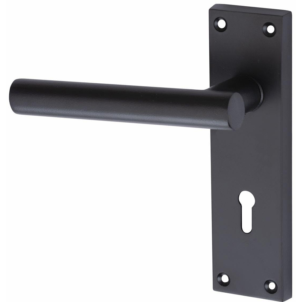 Golden Grace Matt Black Victorian Straight T-Bar 3 Lever Lock Door Handle with Hinge Image 3