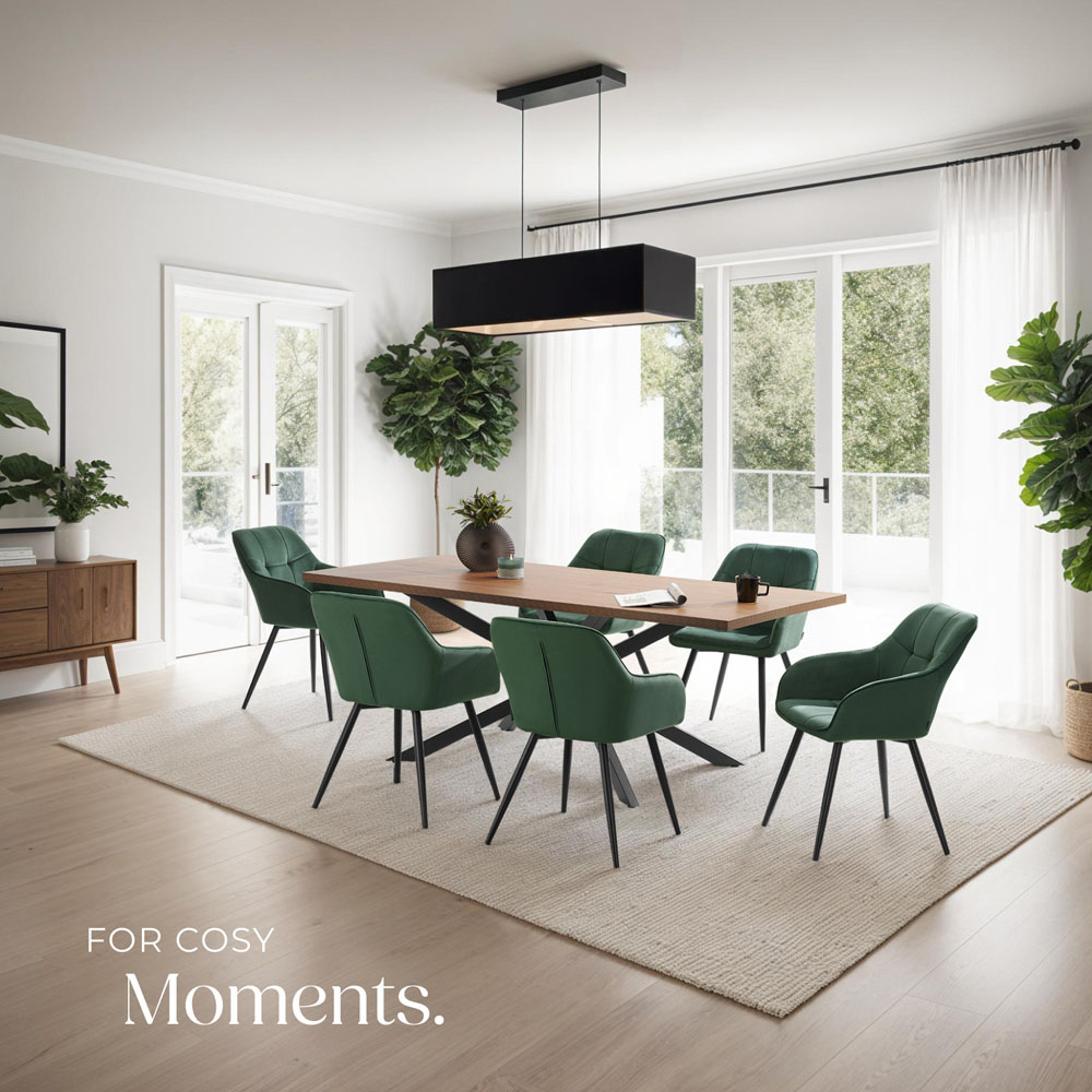 tectake Marilyn Set of 4 Dark Green and Black Quilted Velvet Dining Chair Image 8