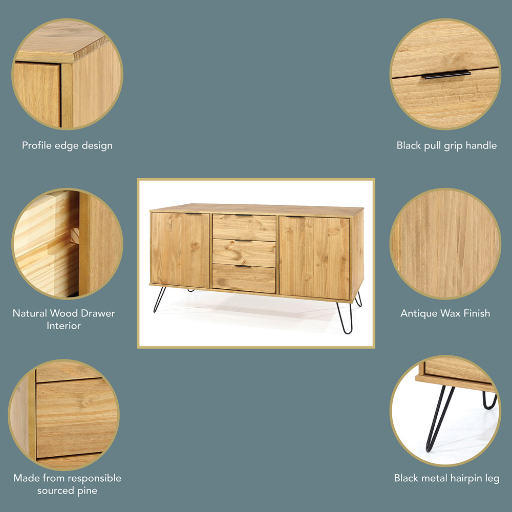 Augusta 2 Door 3 Drawer Pine Medium Sideboard Image 7