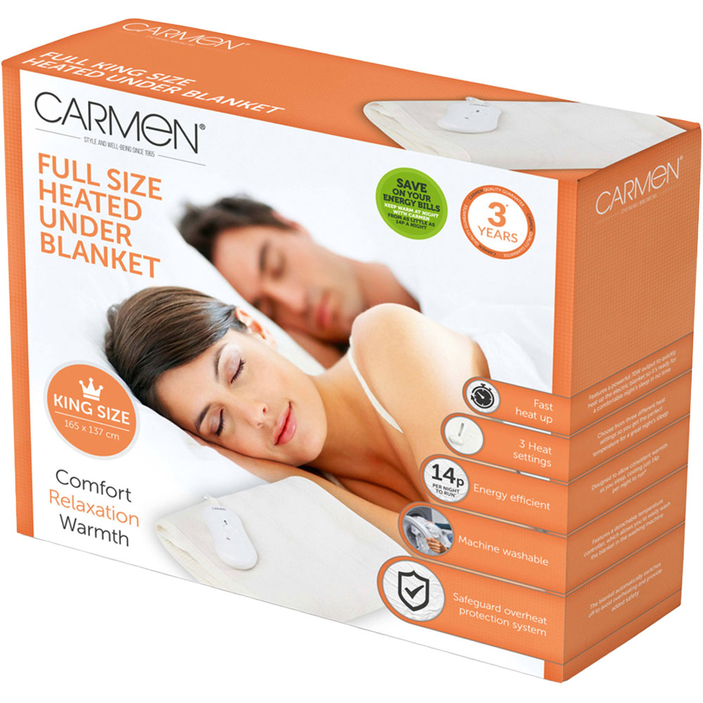 Carmen King Size White Heated Electric Under Blanket Image 2