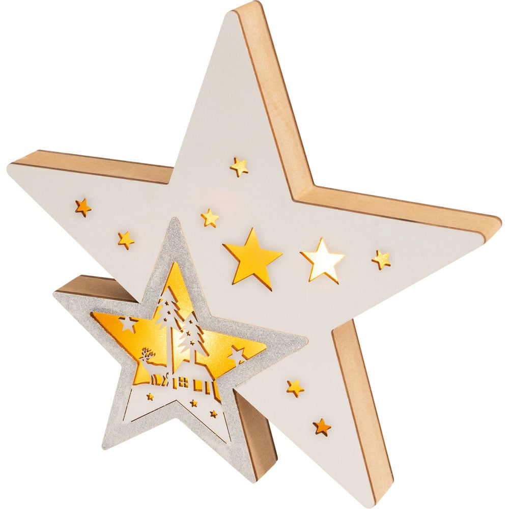 St Helens Light Up Wooden Star Christmas Decoration Image 3