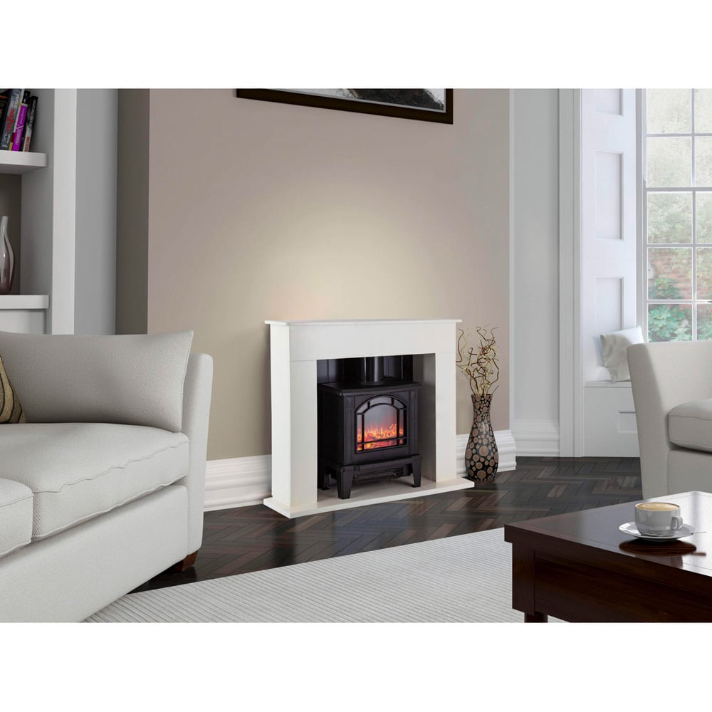 Warmlite Ealing Black and White Fireplace Suite with LED Flame Effect 1800W 30 inch Image 2