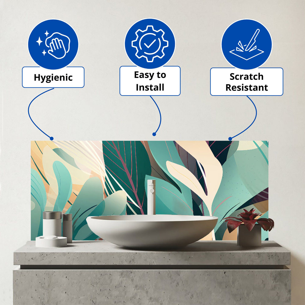 Warren Reed Designer Abstract Tropical Leaves Glass Bathroom Splashback 25 x 60cm Image 3