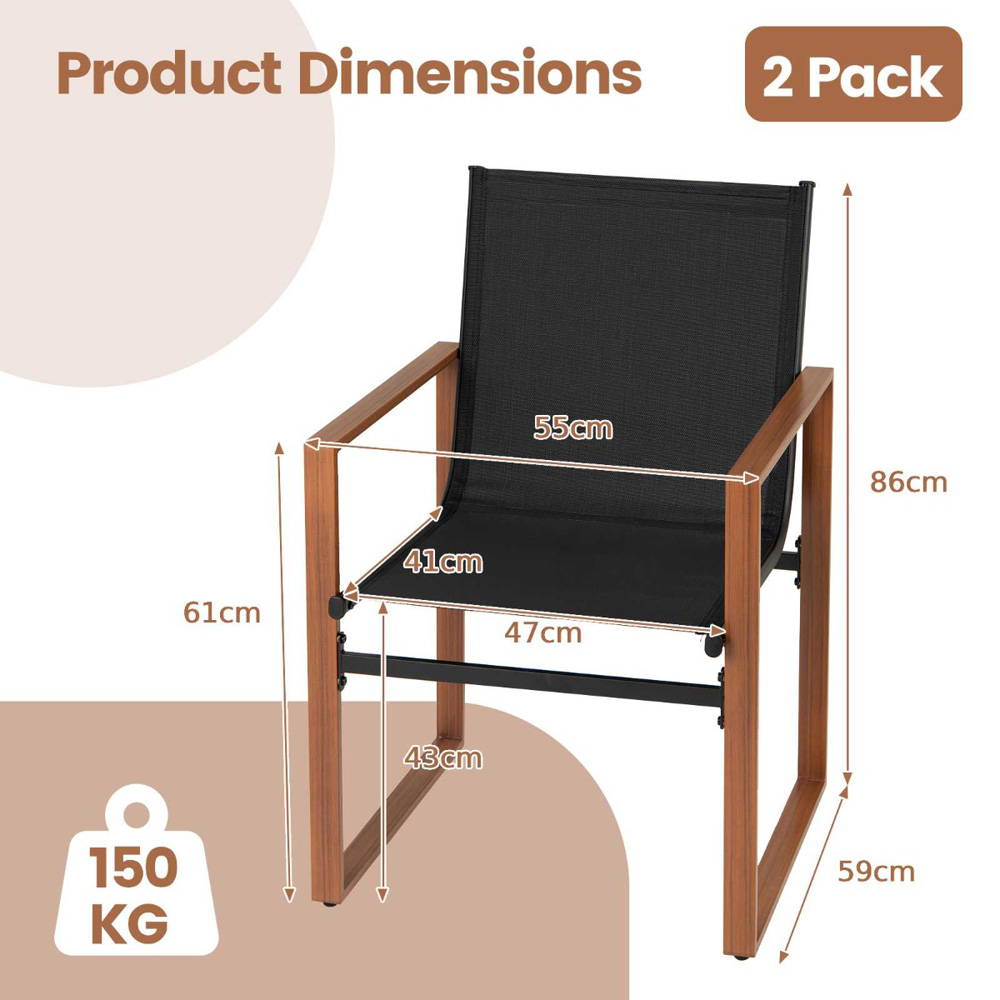 Costway Set of 2 Black Outdoor Dining Chairs Image 9