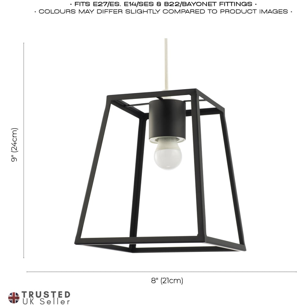 Happy Homewares Industrial Lantern Matte Black Square Top and Bottom Pendant Shade Image 7