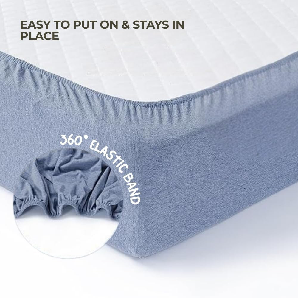 MHG Living Denim Blue and Sky Blue Jersey Cotton Fitted Cot Bed Sheet 140 x 70cm 2 Pack Image 6