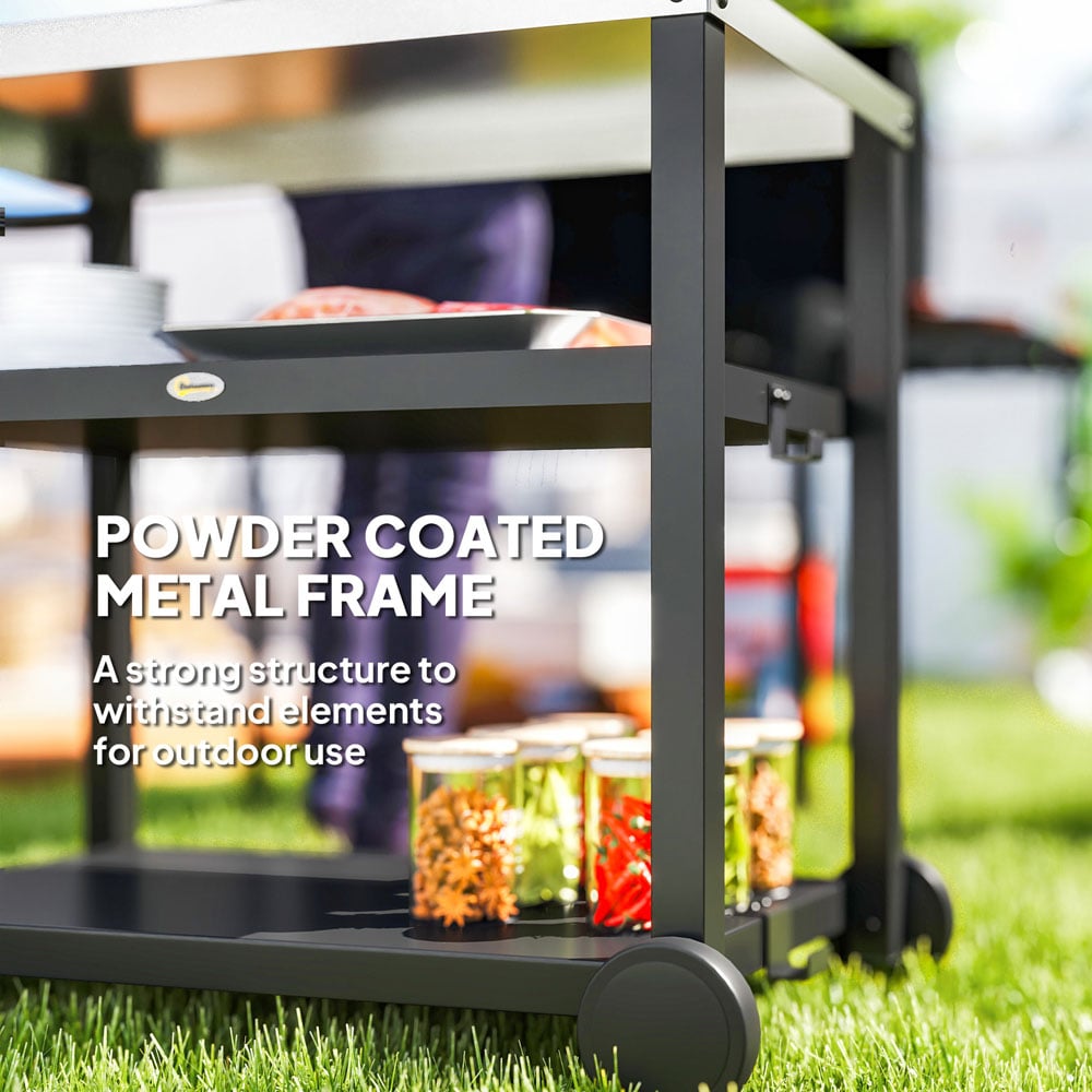 Outsunny Charcoal Grey Barbecue Table with 2 Tier Shelf Image 7