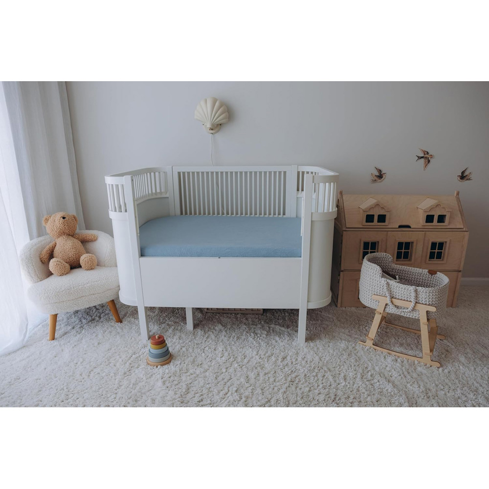 MHG Living Blue and Light Blue Cotton Muslin Fitted Cot Bed Sheet 140 x 70cm 2 Pack Image 2