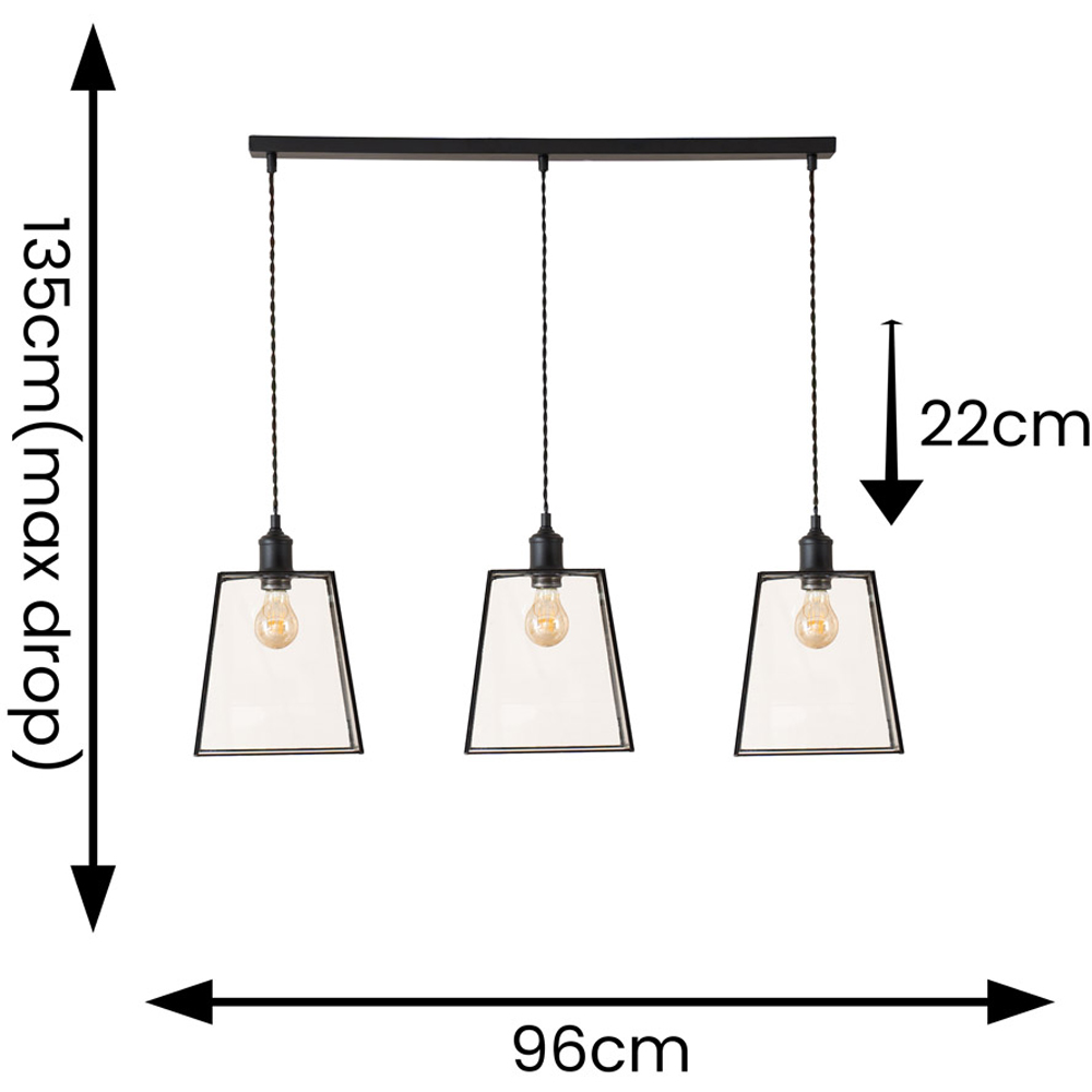ValueLights Susie Glass Lantern 3 Drop Matte Black Diner LED Ceiling Pendant Light Image 7