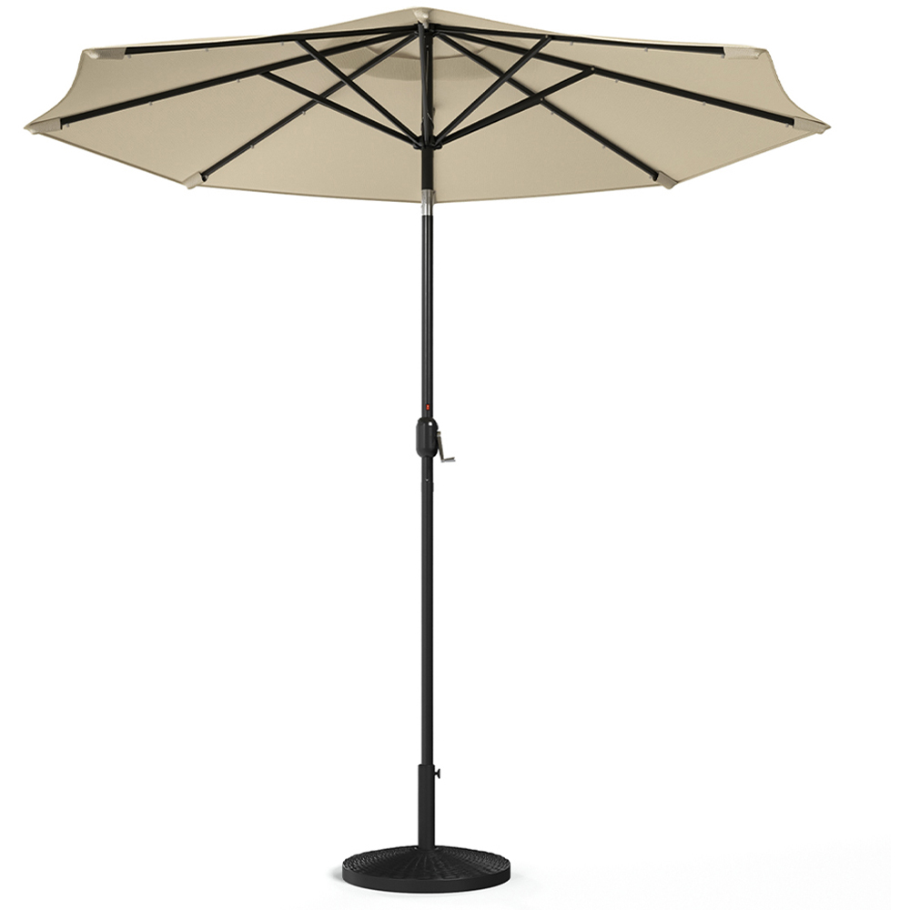 Living and Home Beige Round Crank Tilt Parasol with Rattan Effect Base 3m Image 1