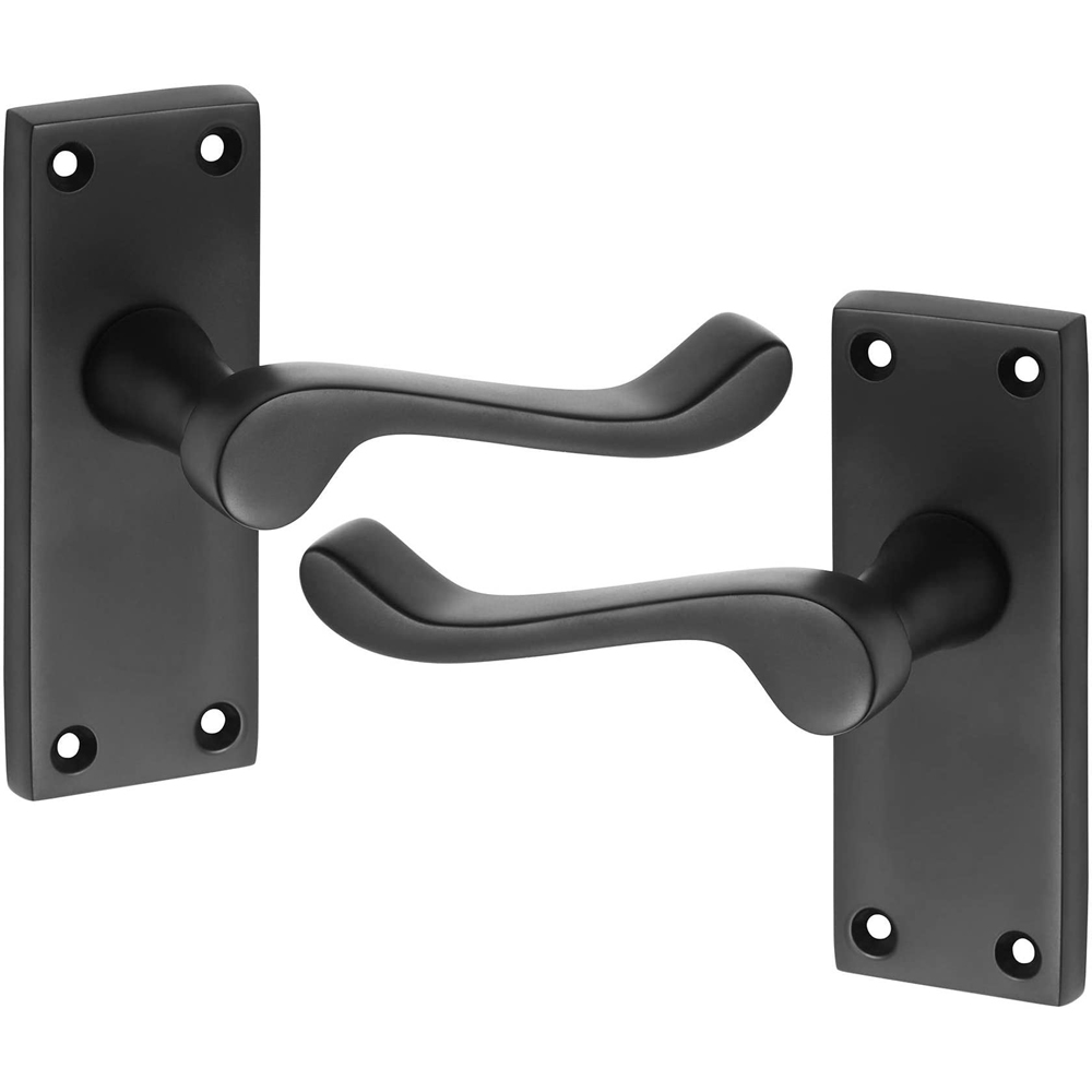 Golden Grace Matt Black Victorian Scroll Door Handles Pair 120 x 40mm Image 2