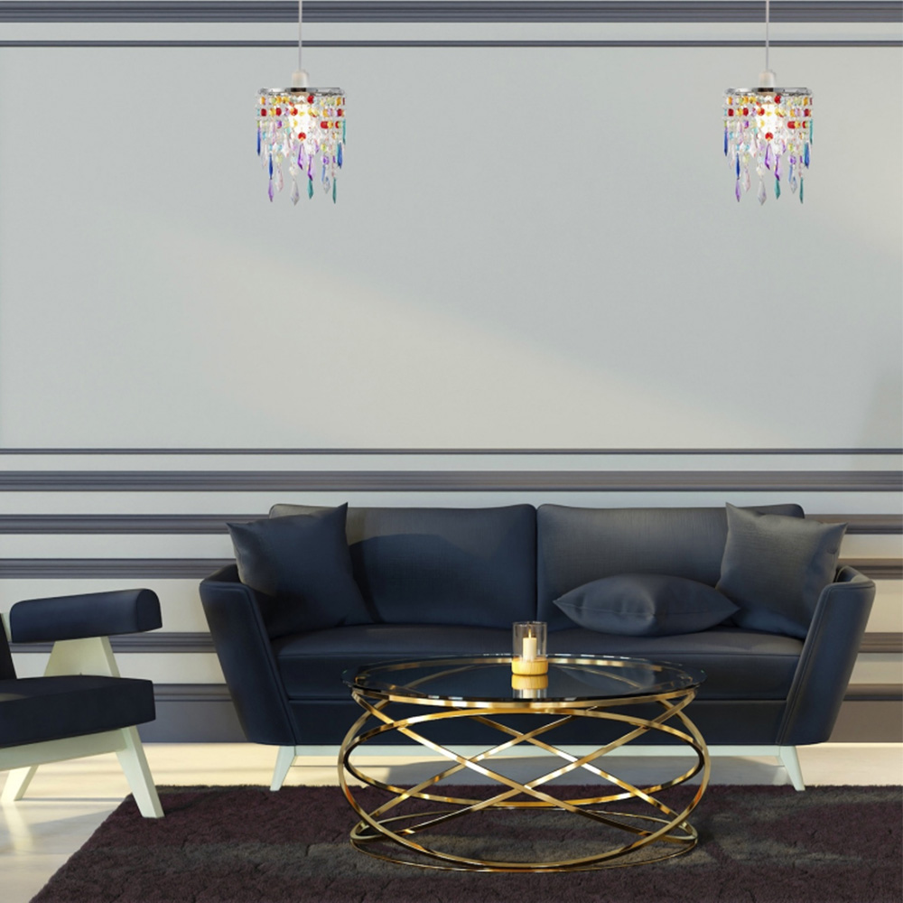 Happy Homewares Waterfall Design Multi Colour Acrylic Drops and Beads Pendant Shade Image 2