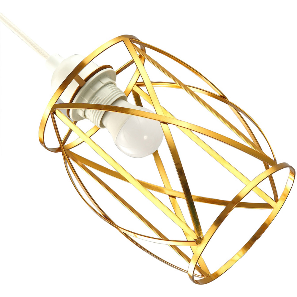 Happy Homewares Vintage Lantern Cage Brushed Gold Metal Strips Pendant Shade Image 4