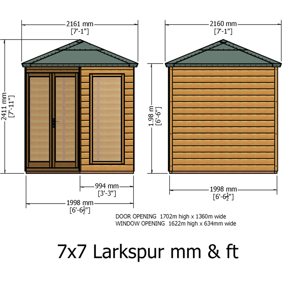 Shire Larkspur 7 x 7ft Double Door Shiplap Apex Summerhouse Image 6