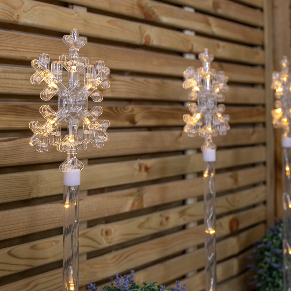 Samuel Alexander 4 Piece 40 Warm White LED Crystal Snowflake Christmas Path Light Set Image 5