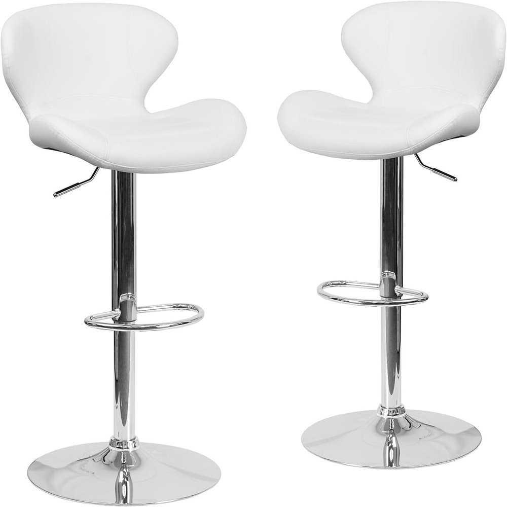 FWStyle White Faux Leather Curved Bar Stool Set of 2 Image 2