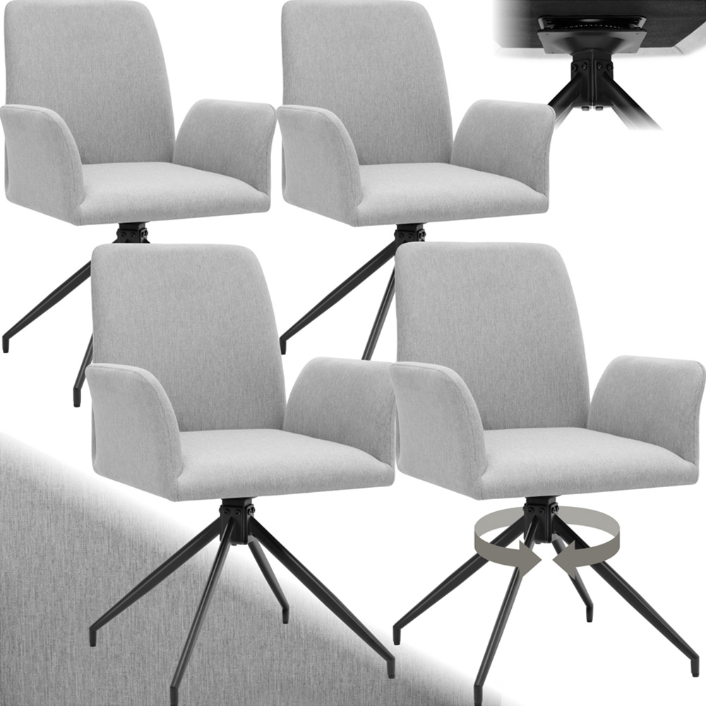 tectake Daya Set of 4 Light Grey Upholstered Swivel Chair Image 2