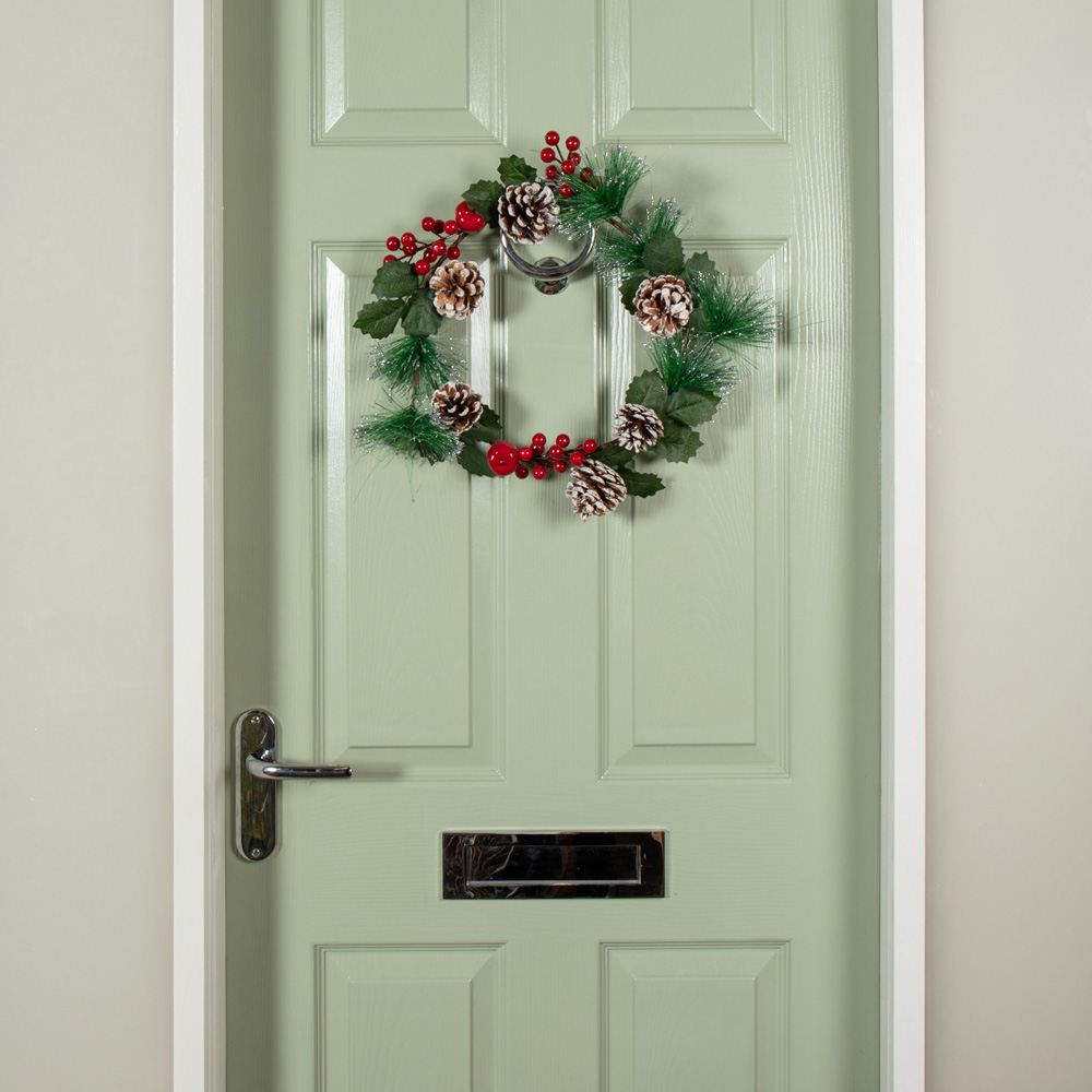 Samuel Alexander Wreath with Red Berries and Frosted Pinecones 45cm Image 2