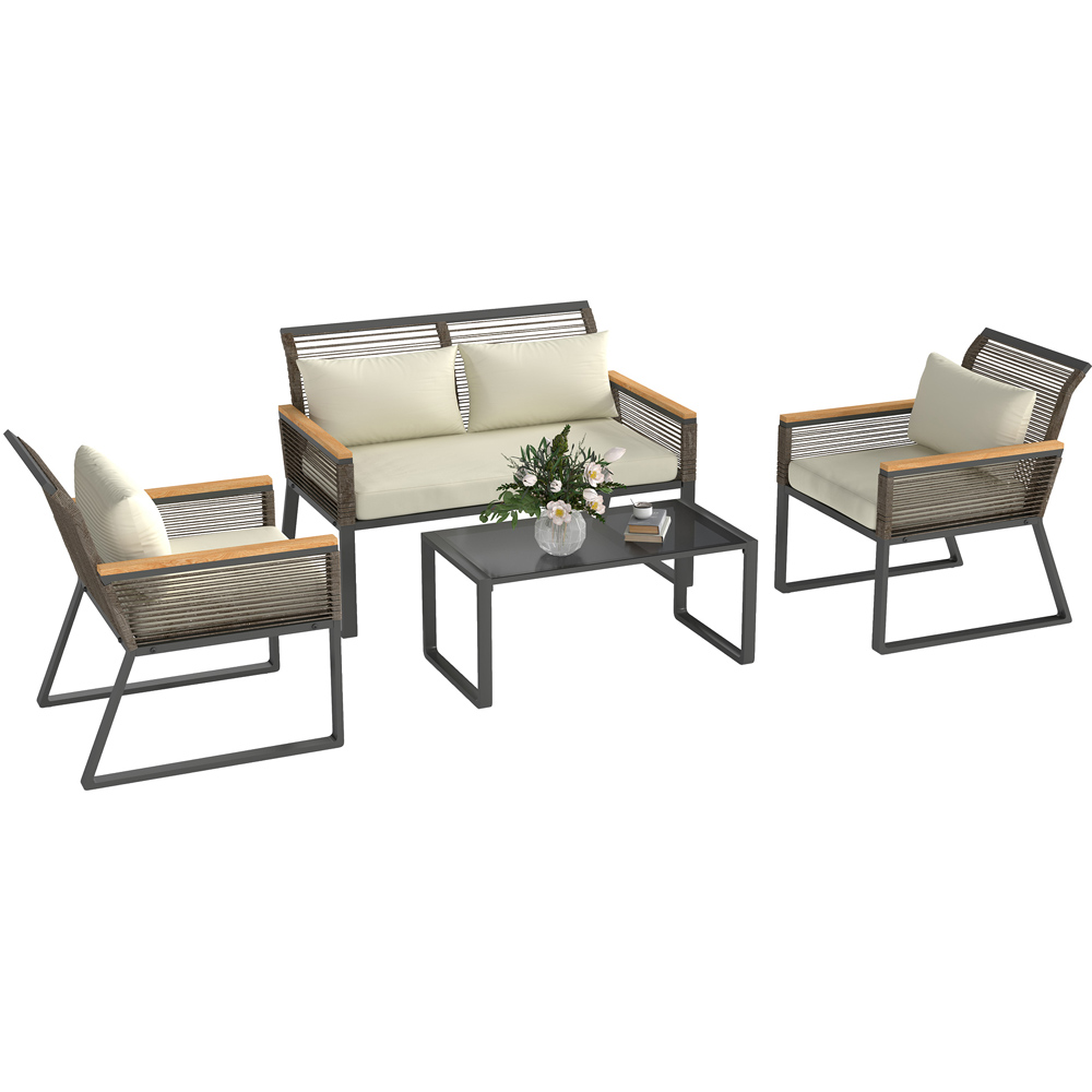 Outsunny 4 Seater Grey Wicker Garden Sofa Set with Cushions Image 2