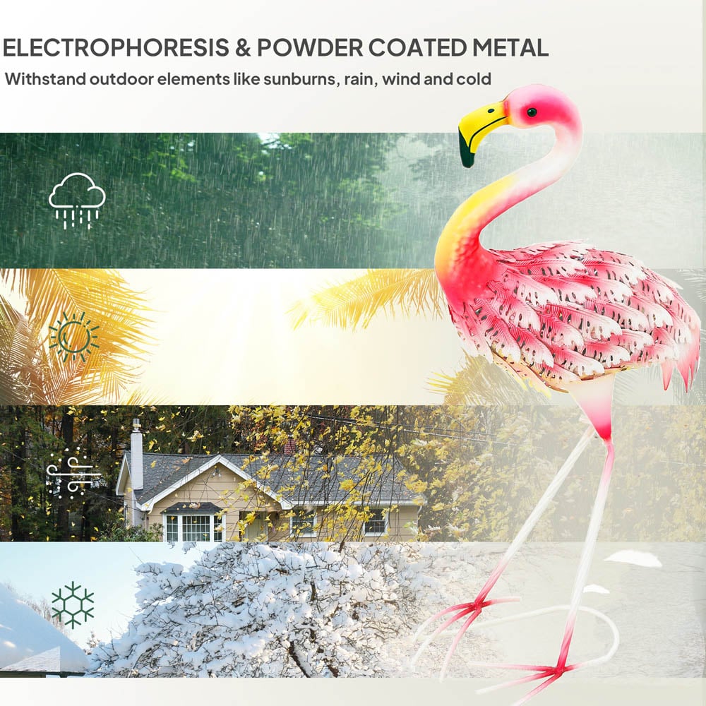 Outsunny Pink Metal Flamingo Garden Ornament with Stake Image 7